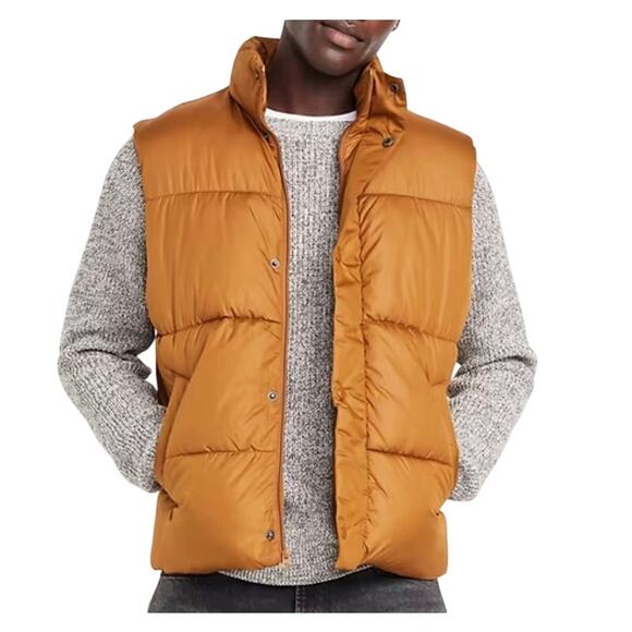 Old Navy Water-Resistant Puffer Vest Men's Large Beige Gold Caramel Gorpcore NEW - Picture 1 of 12